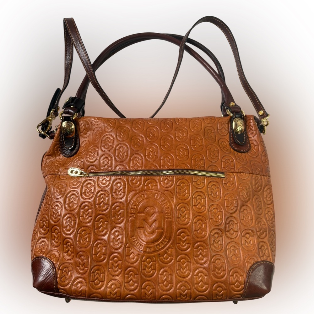 Marino Orlandi Monogram Embossed Leather Bag - Hobo Shoulder/Top Handle - Picture 3 of 14